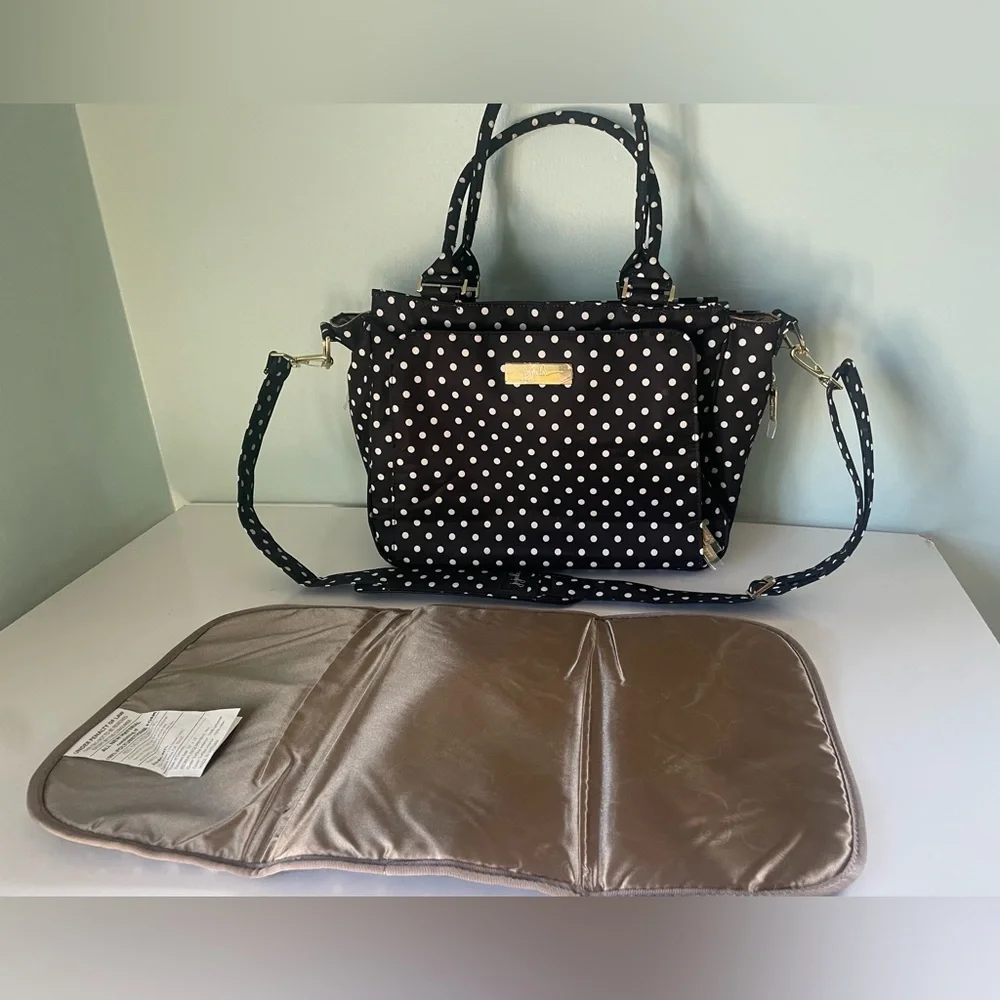 JuJuBe Baby Diaper Bag Polka Dot Tote Bag Changing Pad Pockets Storage New